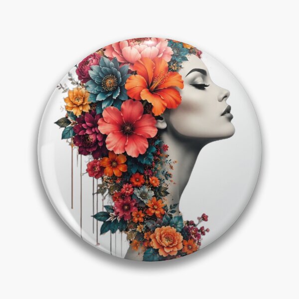 Item preview, Floral Woman Dripping Colorful Flowers Profile Black and White Art Print designed and sold by Leogasup.