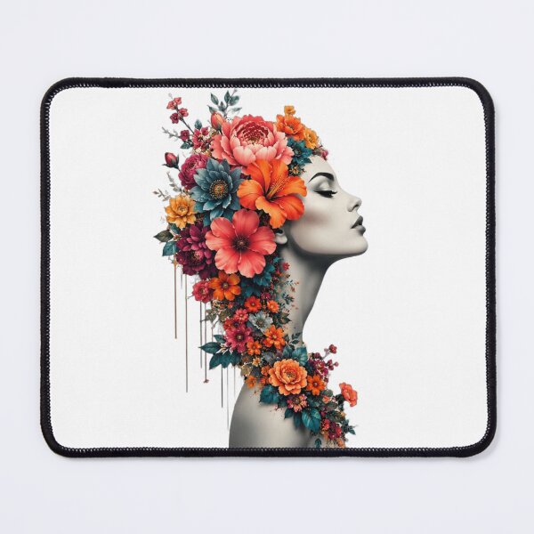 Item preview, Floral Woman Dripping Colorful Flowers Profile Black and White Art Print designed and sold by Leogasup.