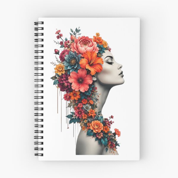 Item preview, Floral Woman Dripping Colorful Flowers Profile Black and White Art Print designed and sold by Leogasup.