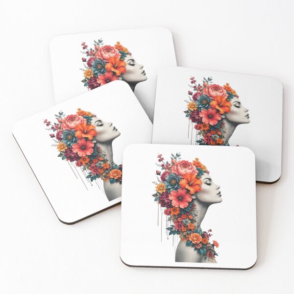 Item preview, Floral Woman Dripping Colorful Flowers Profile Black and White Art Print designed and sold by Leogasup.