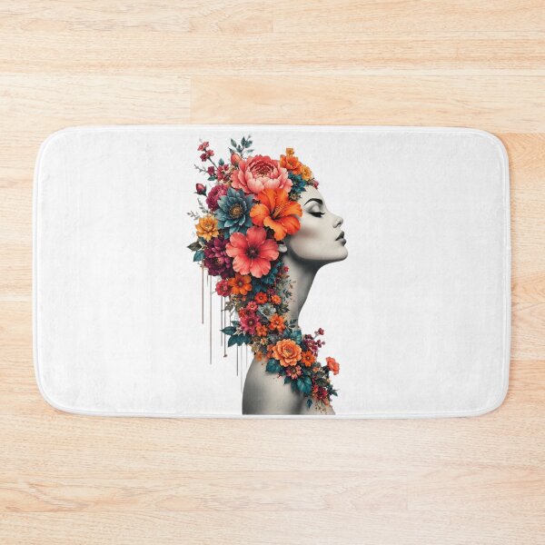 Item preview, Floral Woman Dripping Colorful Flowers Profile Black and White Art Print designed and sold by Leogasup.