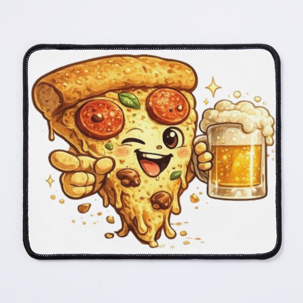 Item preview, Funny Pizza and Beer Mascot winking Slice and Mug designed and sold by Northern Glow Art.