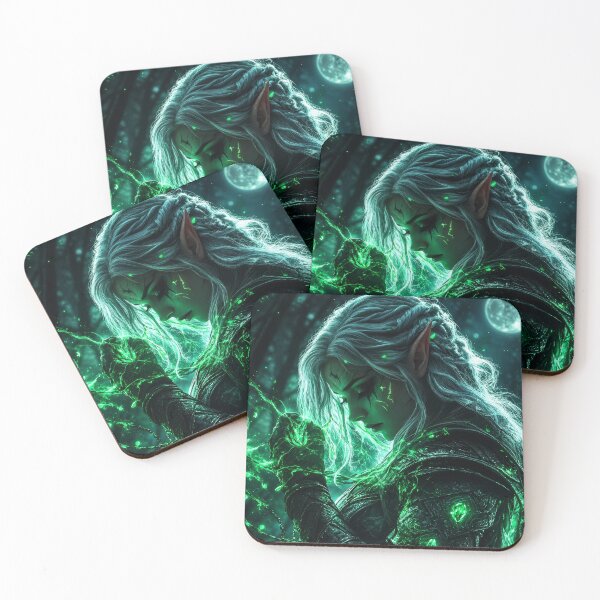 Item preview, Dark Elf Emerald Sorceress | Arcane Moonlit Fantasy Art designed and sold by DrakariArt.