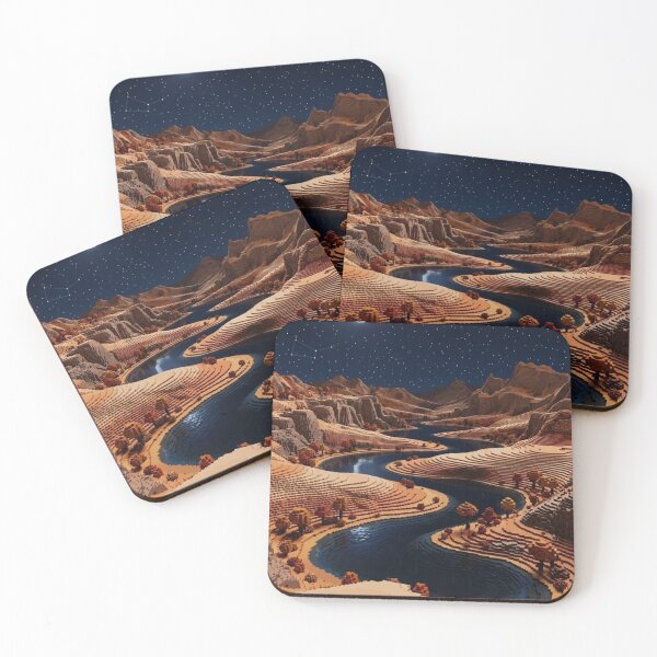 Item preview, VOXEL ART LANDSCAPE: NIGHT CANYON WITH RIVER AND STARS designed and sold by Curiosiart.