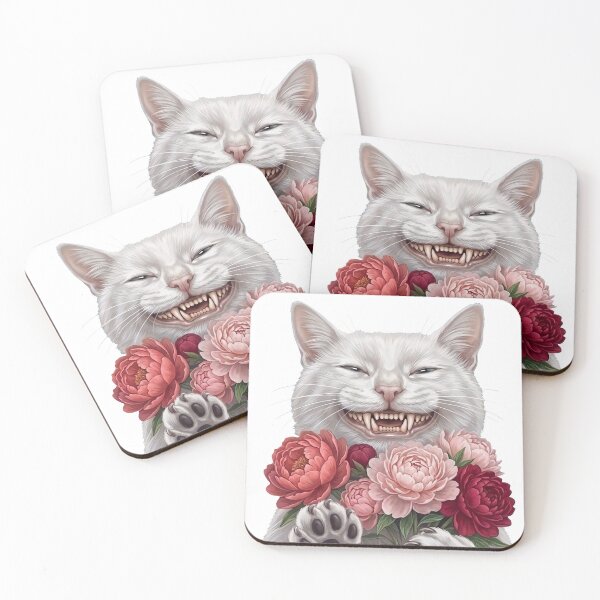 Item preview, Funny White Cat with Flowers – Cute Creepy Cat Valentine Gothic Design designed and sold by BlackCat Vibe.