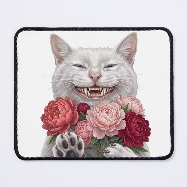 Item preview, Funny White Cat with Flowers – Cute Creepy Cat Valentine Gothic Design designed and sold by BlackCat Vibe.