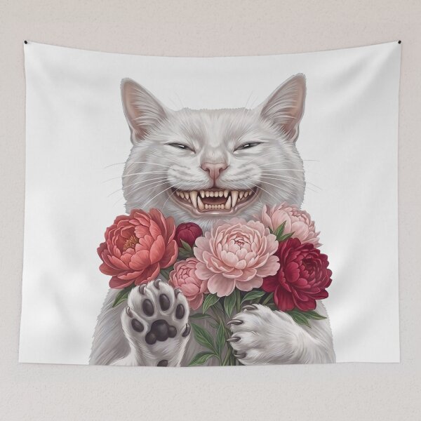 Item preview, Funny White Cat with Flowers – Cute Creepy Cat Valentine Gothic Design designed and sold by BlackCat Vibe.