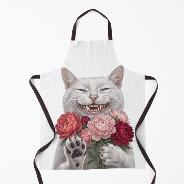 Item preview, Funny White Cat with Flowers – Cute Creepy Cat Valentine Gothic Design designed and sold by BlackCat Vibe.