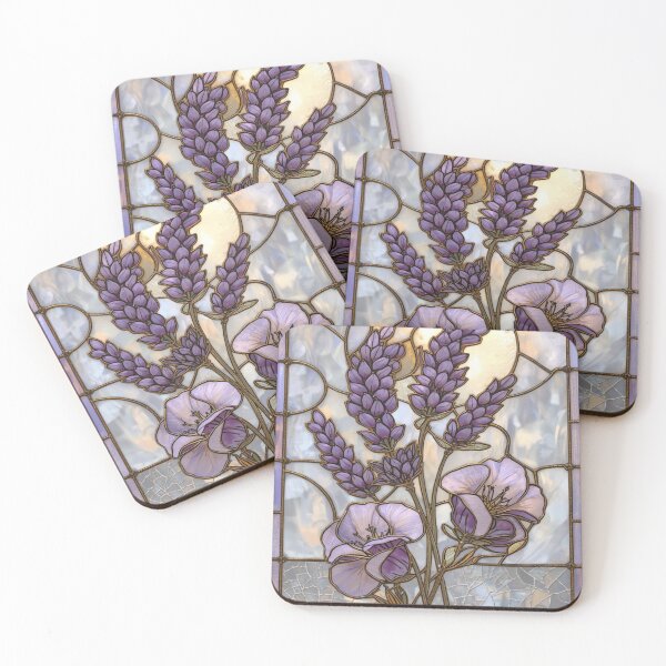 Item preview, Elegant Pearl Lavender Floral Stained Glass designed and sold by BriSher.