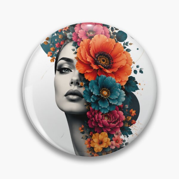 Item preview, Floral Woman Geometric Circles Colorful Flowers Modern Black White Art designed and sold by Leogasup.