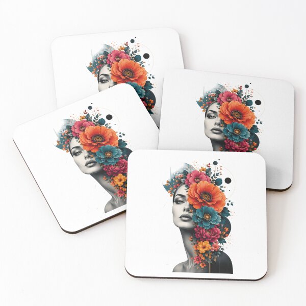 Item preview, Floral Woman Geometric Circles Colorful Flowers Modern Black White Art designed and sold by Leogasup.
