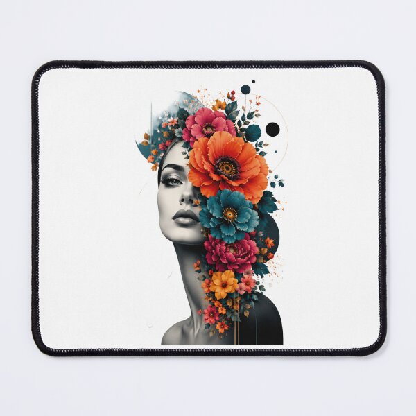 Item preview, Floral Woman Geometric Circles Colorful Flowers Modern Black White Art designed and sold by Leogasup.