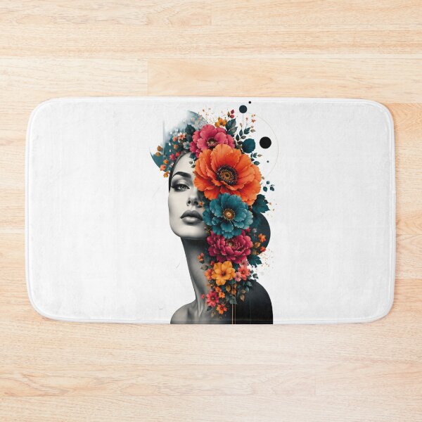 Item preview, Floral Woman Geometric Circles Colorful Flowers Modern Black White Art designed and sold by Leogasup.