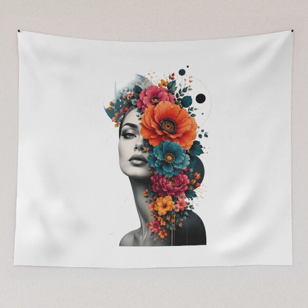 Item preview, Floral Woman Geometric Circles Colorful Flowers Modern Black White Art designed and sold by Leogasup.
