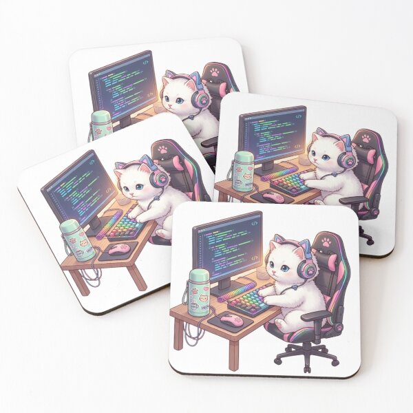 Item preview, Cozy Coding Kitten - Kawaii Developer Gamer designed and sold by LogicLoop.