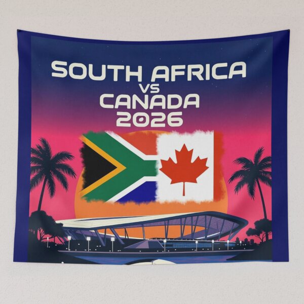 Item preview, South Africa Vs Canada 2026 retro synthwave soccer Stadium poster  designed and sold by Nexus Space.