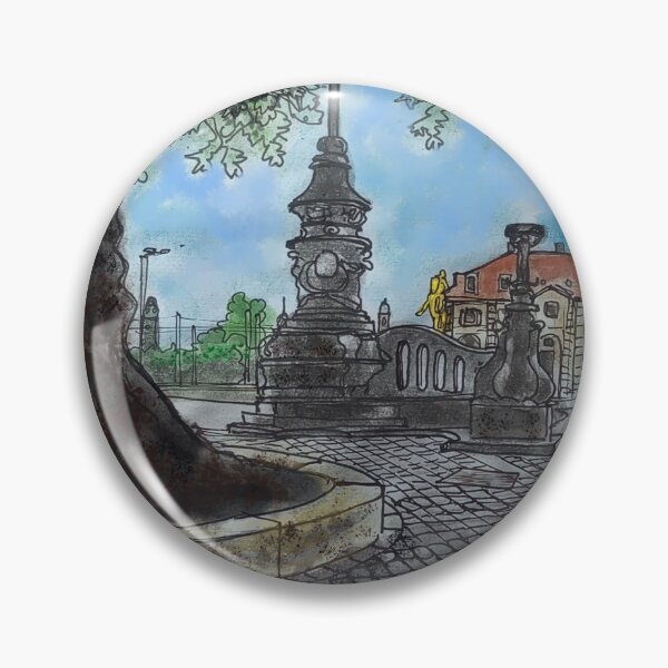 Item preview, Main Street with Golden Rider – Dresden Urban Sketch in Ink & Acrylic designed and sold by UMA Urban Sketch.
