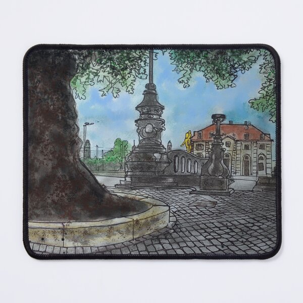 Item preview, Main Street with Golden Rider – Dresden Urban Sketch in Ink & Acrylic designed and sold by UMA Urban Sketch.