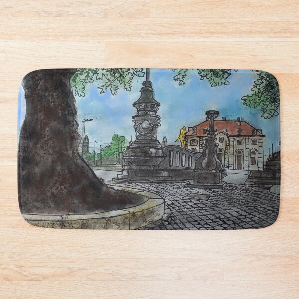 Item preview, Main Street with Golden Rider – Dresden Urban Sketch in Ink & Acrylic designed and sold by UMA Urban Sketch.