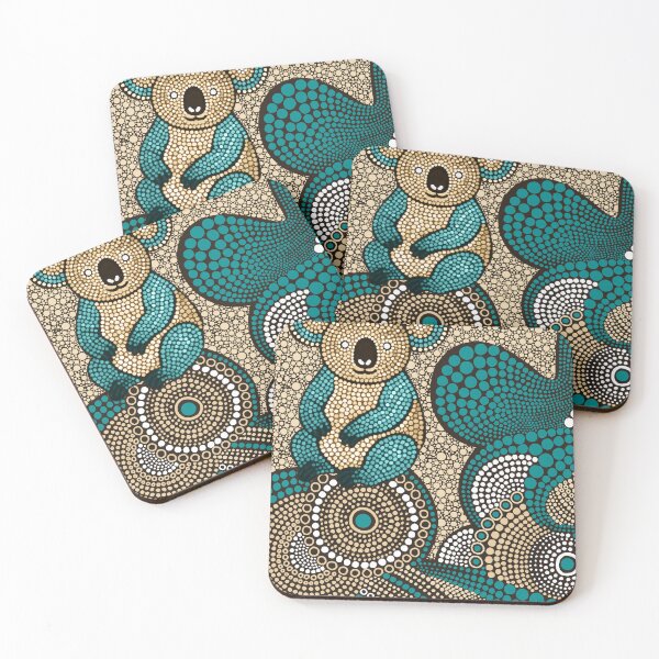 Item preview, Aboriginal Dot Painting Bedding Set Koala Dot Art Sand Teal designed and sold by AboriginalartVI.