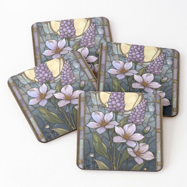 Item preview, Elegant Pearl Lavender Floral Stained Glass designed and sold by BriSher.