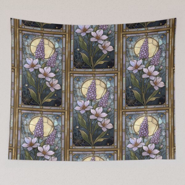 Item preview, Elegant Pearl Lavender Floral Stained Glass designed and sold by BriSher.