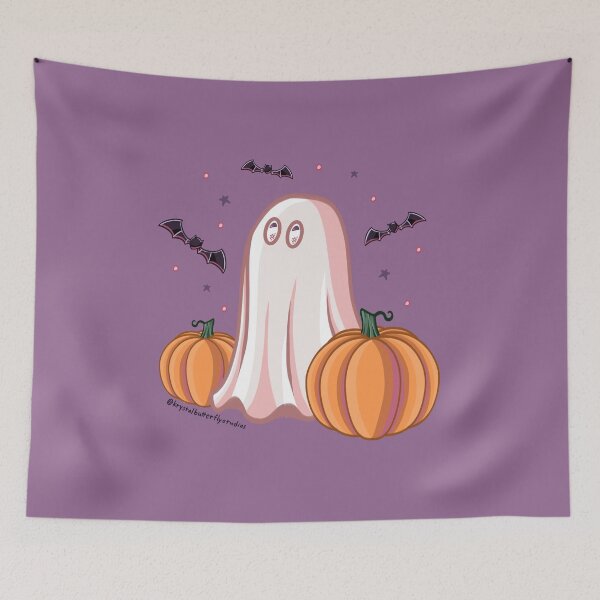 Item preview, Bat-gazing Ghost and Pumpkins designed and sold by KrystalBStudios.