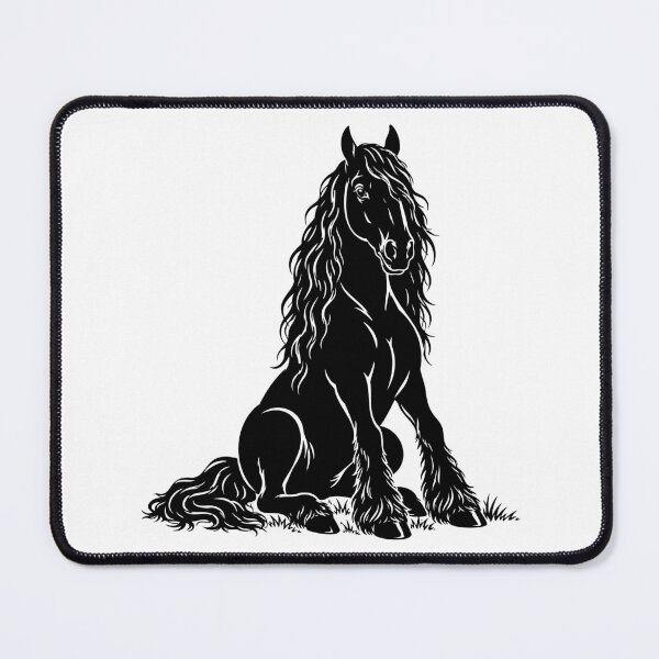Item preview, Elegant Seated Friesian Horse Black and White Silhouette designed and sold by Xthes.