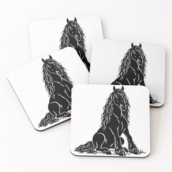 Item preview, Elegant Seated Friesian Horse Black and White Silhouette designed and sold by Xthes.