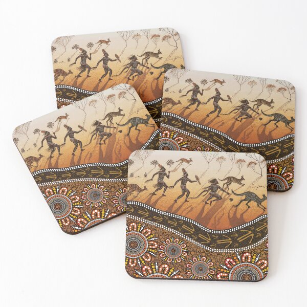Item preview, Aboriginal Dot Painting Bedding Set Hunting Kangaroo Orange Brown designed and sold by AboriginalartVI.