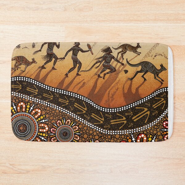 Item preview, Aboriginal Dot Painting Bedding Set Hunting Kangaroo Orange Brown designed and sold by AboriginalartVI.