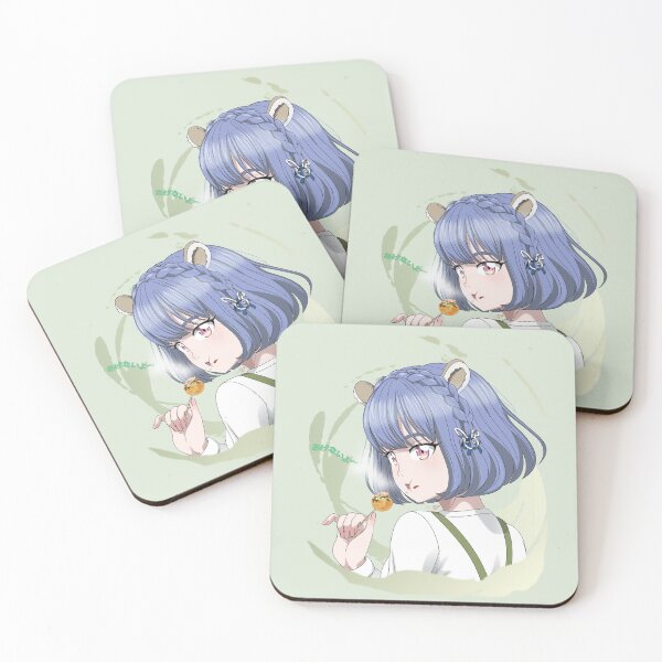 Item preview, Blue-haired Anime Girl with Bear Ears eating Takoyaki | Cute Anime Illustration designed and sold by Wanami-Jun Designs.