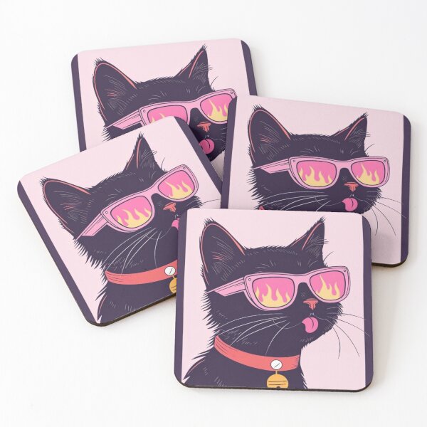 Item preview, Edgy Black Cat Wearing Sunglasses With Fire Reflection designed and sold by     Pink Chaos Club.