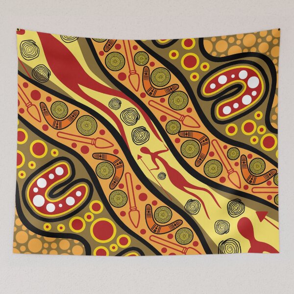 Item preview, Aboriginal Dot Painting Bedding Set Hunting Journey Ochre designed and sold by AboriginalartVI.