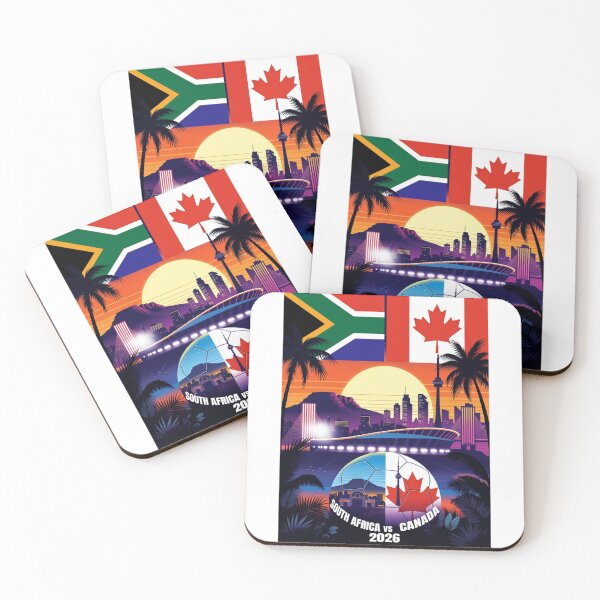 Item preview, South Africa vs Canada 2026 Retro Synthwave City Skyline Soccer Art designed and sold by Nexus Space.
