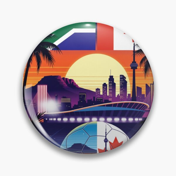 Item preview, South Africa vs Canada 2026 Retro Synthwave City Skyline Soccer Art designed and sold by Nexus Space.