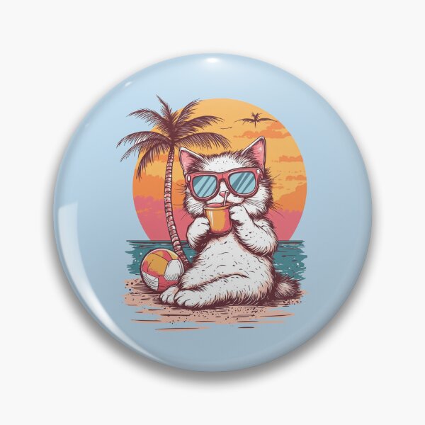 Item preview, White Fluffy Cat Retro Sunset Beach Scene designed and sold by grenithh.