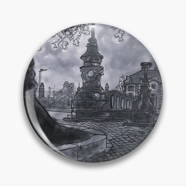 Item preview, Main Street with Golden Rider – Black and White Ink Urban Sketch designed and sold by UMA Urban Sketch.