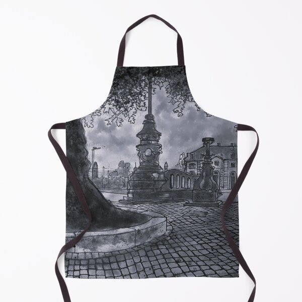 Item preview, Main Street with Golden Rider – Black and White Ink Urban Sketch designed and sold by UMA Urban Sketch.