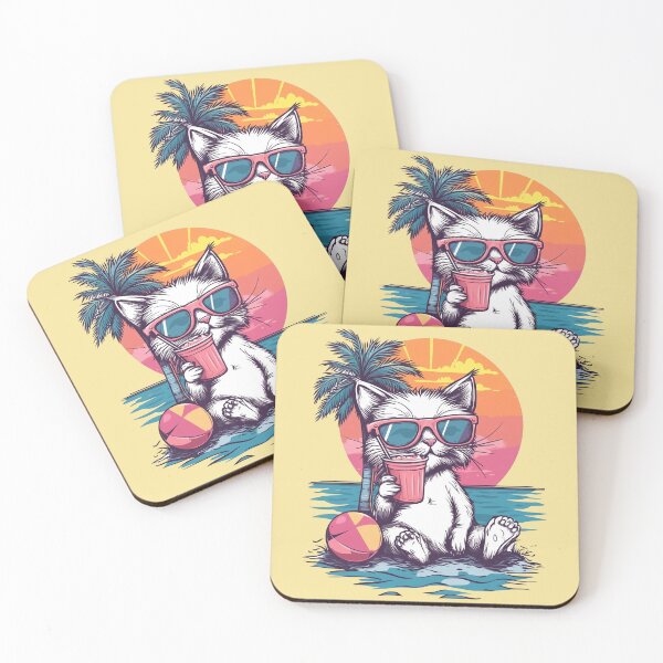 Item preview, White Kitten Sipping Pink Drink Sunset designed and sold by grenithh.