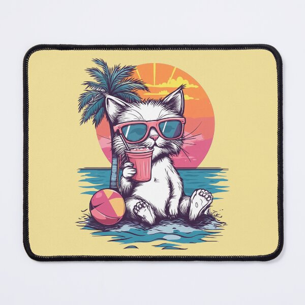 Item preview, White Kitten Sipping Pink Drink Sunset designed and sold by grenithh.