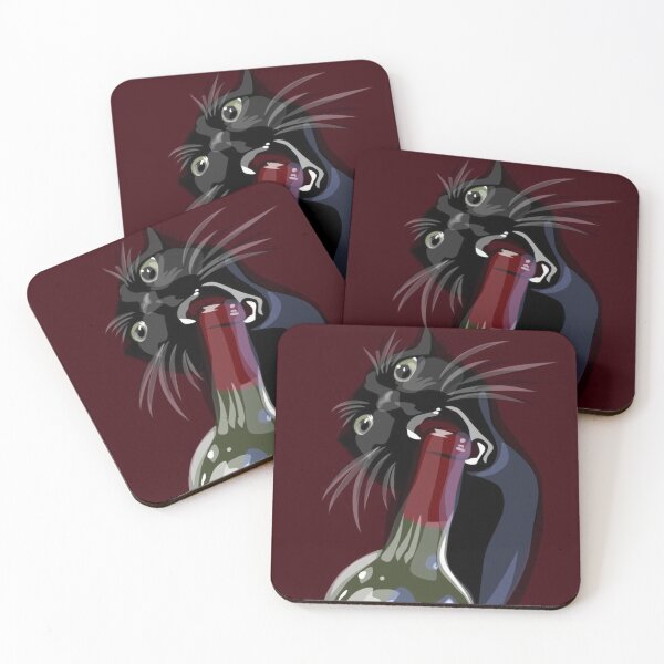 Item preview, Funny Black Cat Biting Wine Bottle | Gremlin Cat Pop Art designed and sold by     Pink Chaos Club.