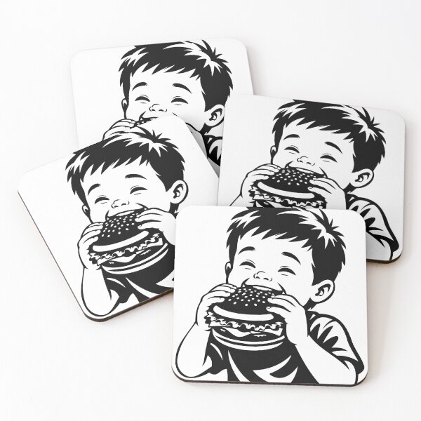 Artikelvorschau, Happy Kid Eating Giant Burger Funny Food Illustration entworfen und verkauft von Xthes.