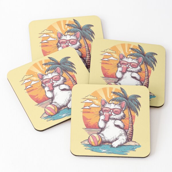 Item preview, White Fluffy Cat Sunset Palm Drink designed and sold by grenithh.