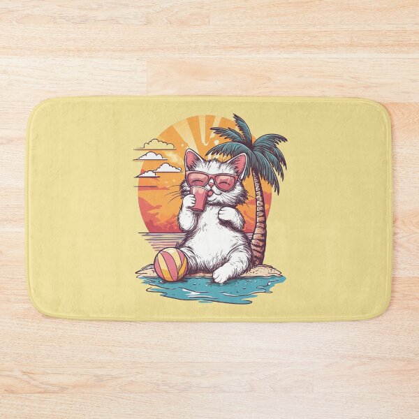 Item preview, White Fluffy Cat Sunset Palm Drink designed and sold by grenithh.