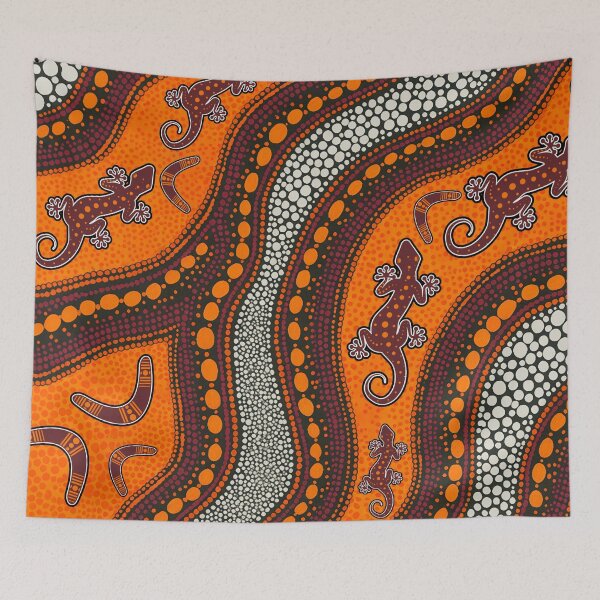 Item preview, Aboriginal Dot Painting Bedding Set Hunting Goanna Orange designed and sold by AboriginalartVI.