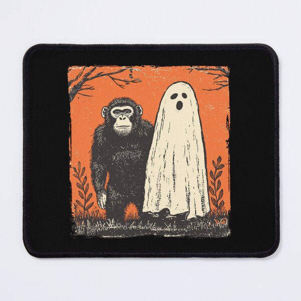Item preview, Chimpanzee and Ghost Halloween Woodcut designed and sold by grenithh.