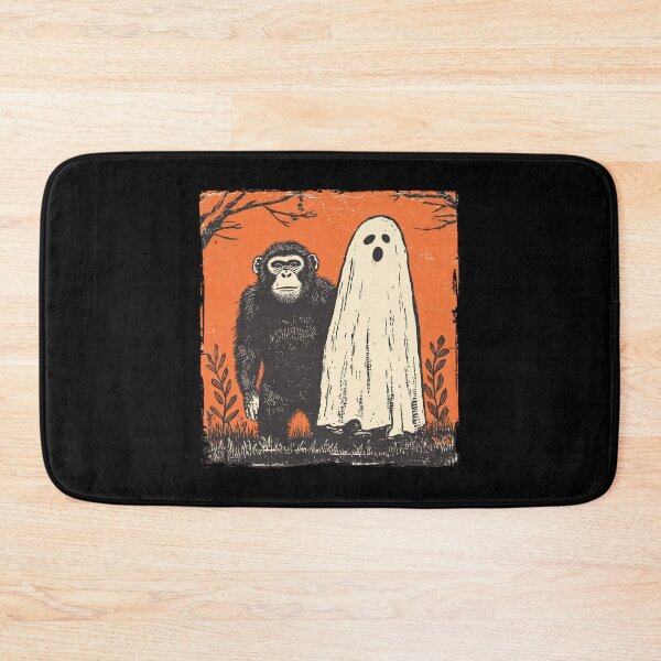 Item preview, Chimpanzee and Ghost Halloween Woodcut designed and sold by grenithh.
