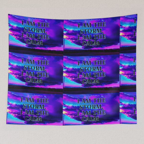 Item preview, UFO shape storm clouds in dramatic blue pink and black colors with powerful words designed and sold by wallartofmio.