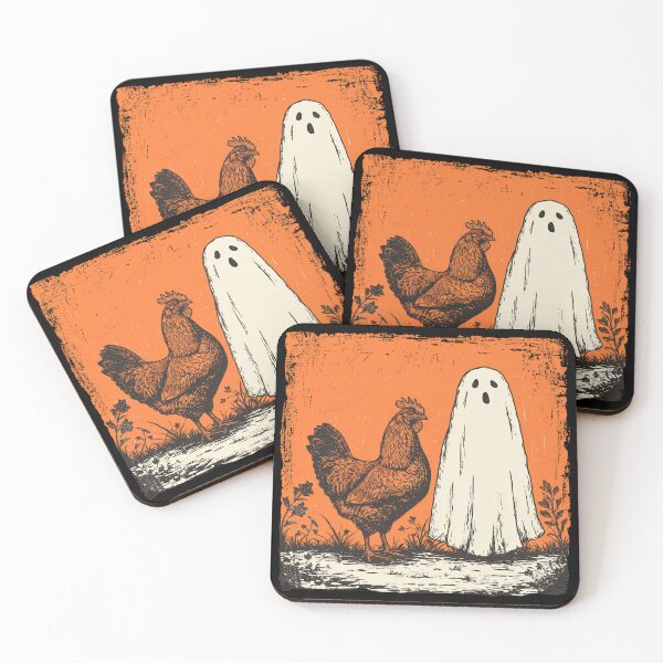 Item preview, Brown Hen Beside Bewildered Halloween Ghost designed and sold by grenithh.